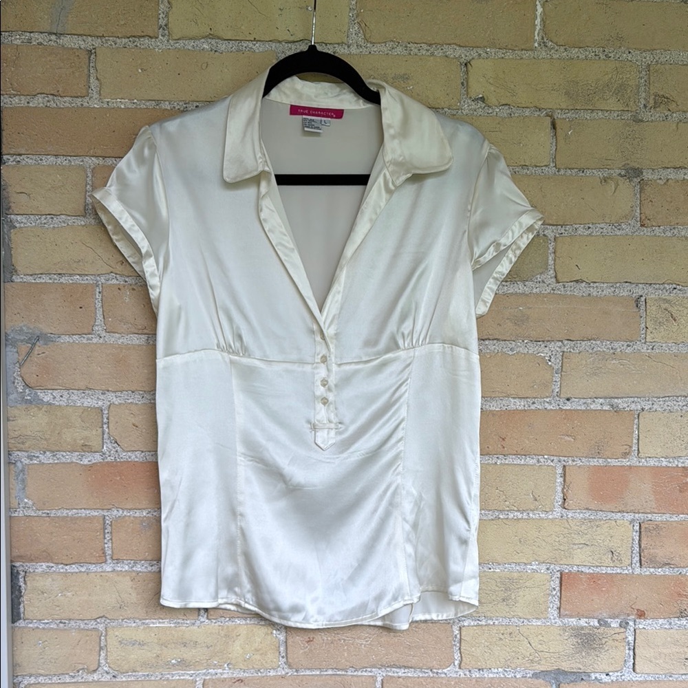 True Character Elegant Cream Silk Button-Up Blouse